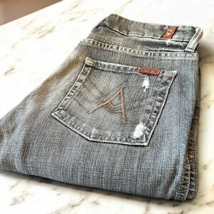 7 For All Mankind Iconic A Pocket *Rare* Gray Flare Jeans Vintage Distressed
